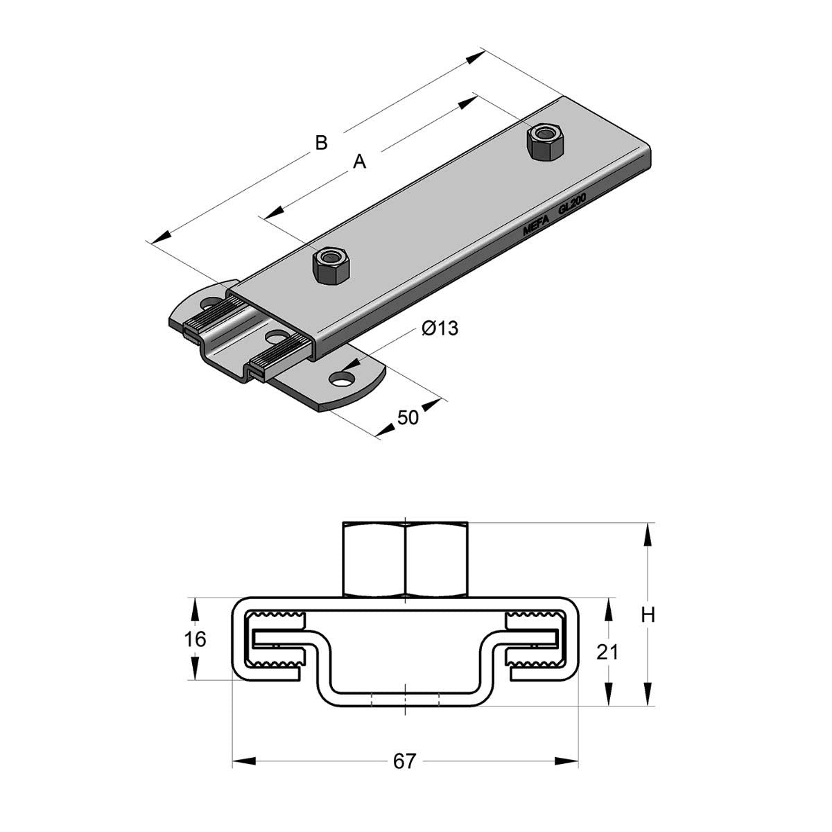 Glidebeslag med to muffer - M10 og M12 tilslutning | Erik Larsen & Søn | Beslag til rørbøjler | Foto 2