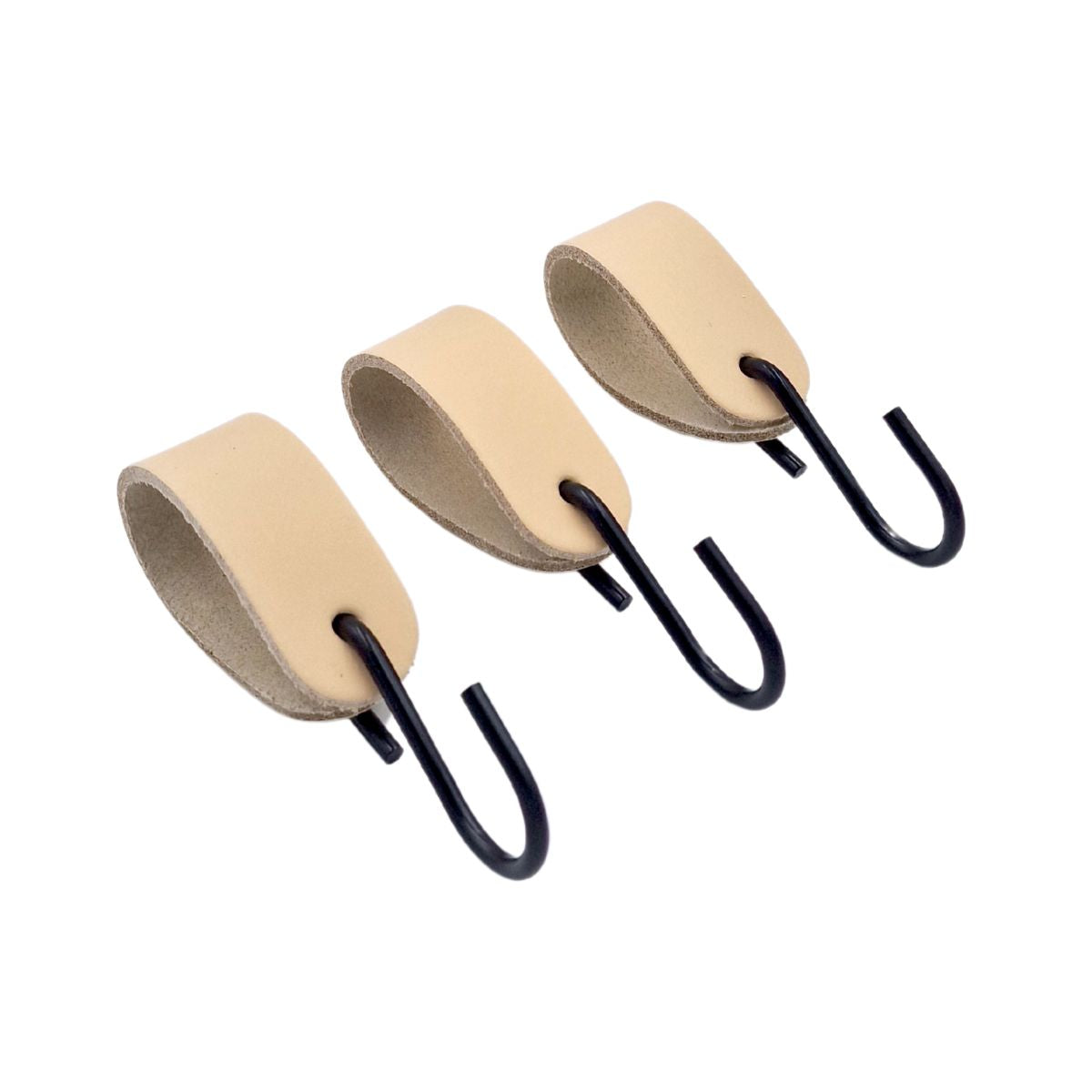 3 stk s-krog med cremefarvet læderstrop
