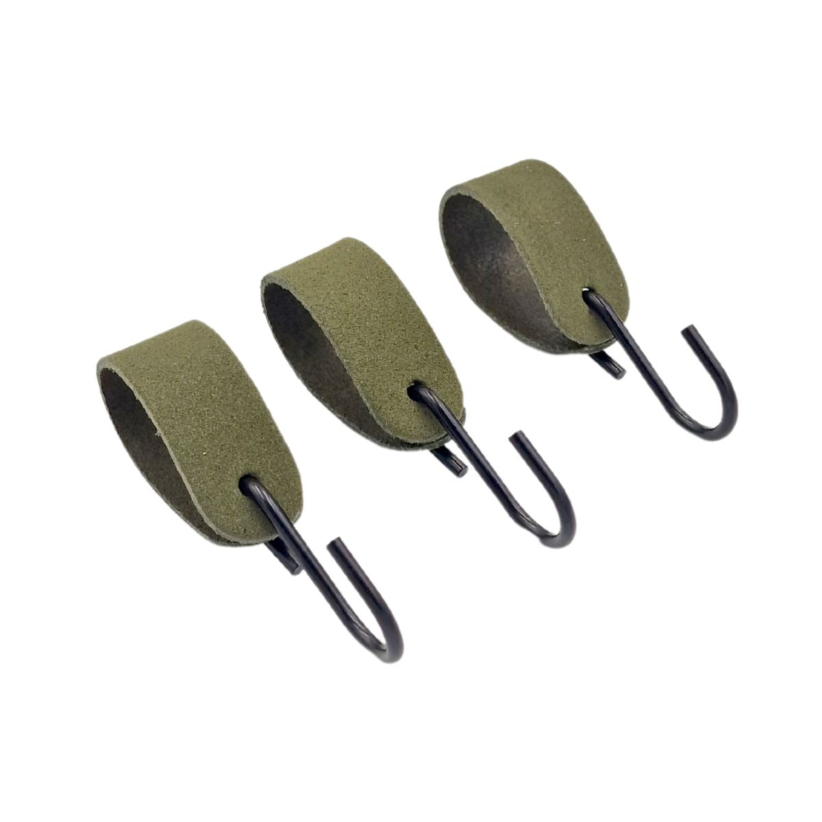 3 stk s-krog med olivengrøn ruskindslæderstrop