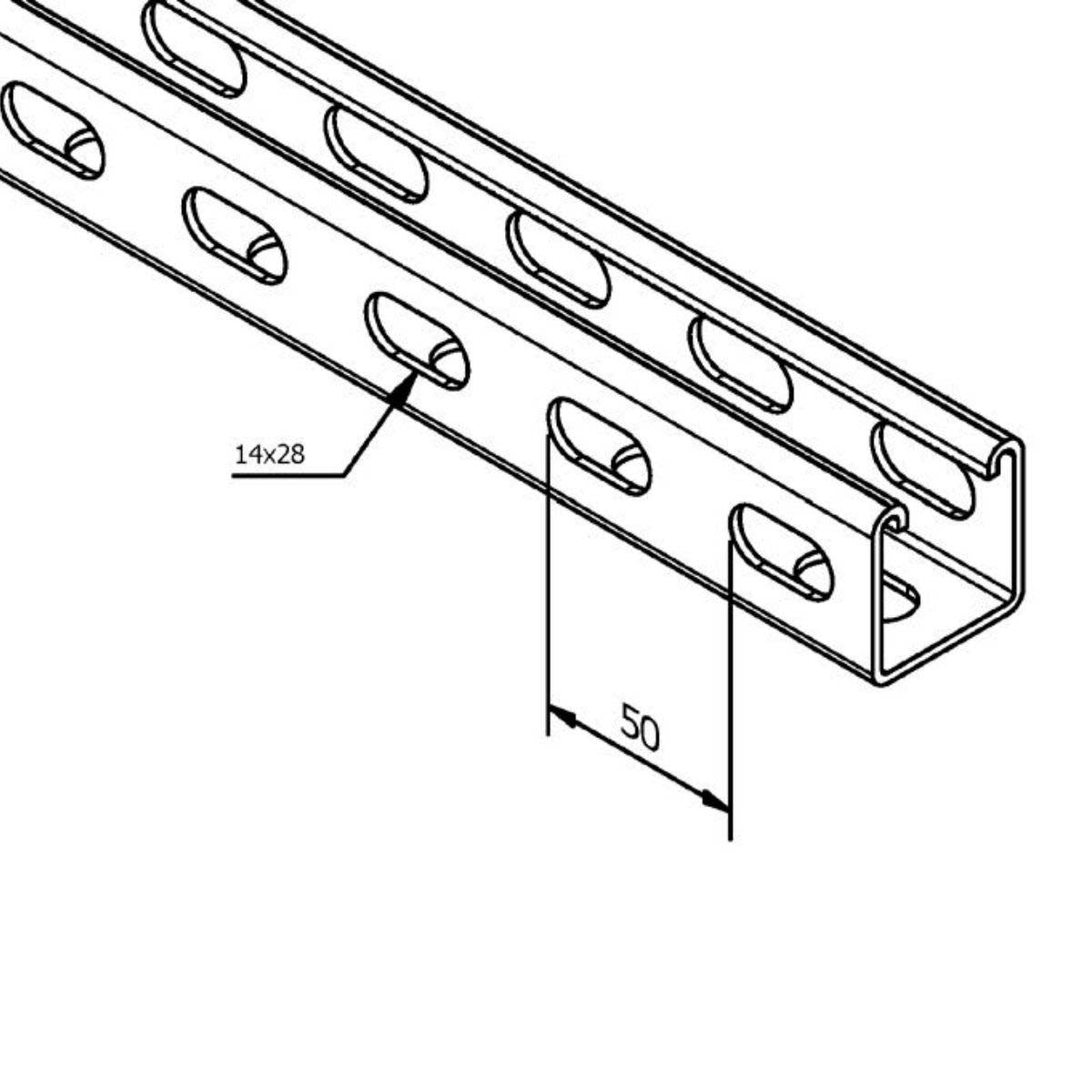 P1000TTT - Montageskinne m/ryg- og sidehuller (41x41x2,5 mm) | Unistrut | Profiler | Foto 1