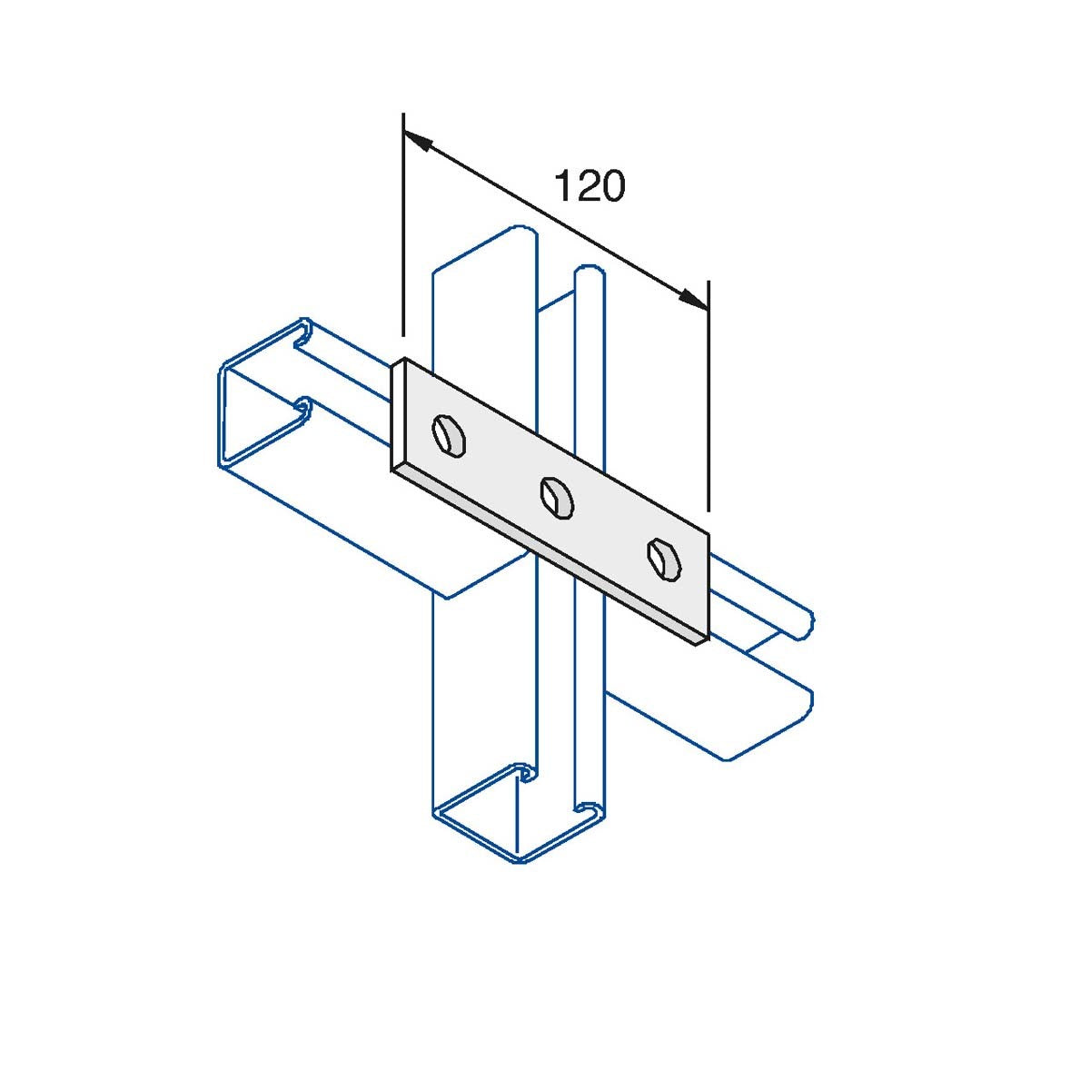 P1066 - Lige planbeslag, 3 huls | Unistrut | Beslag til skinnesystemer | Foto 1