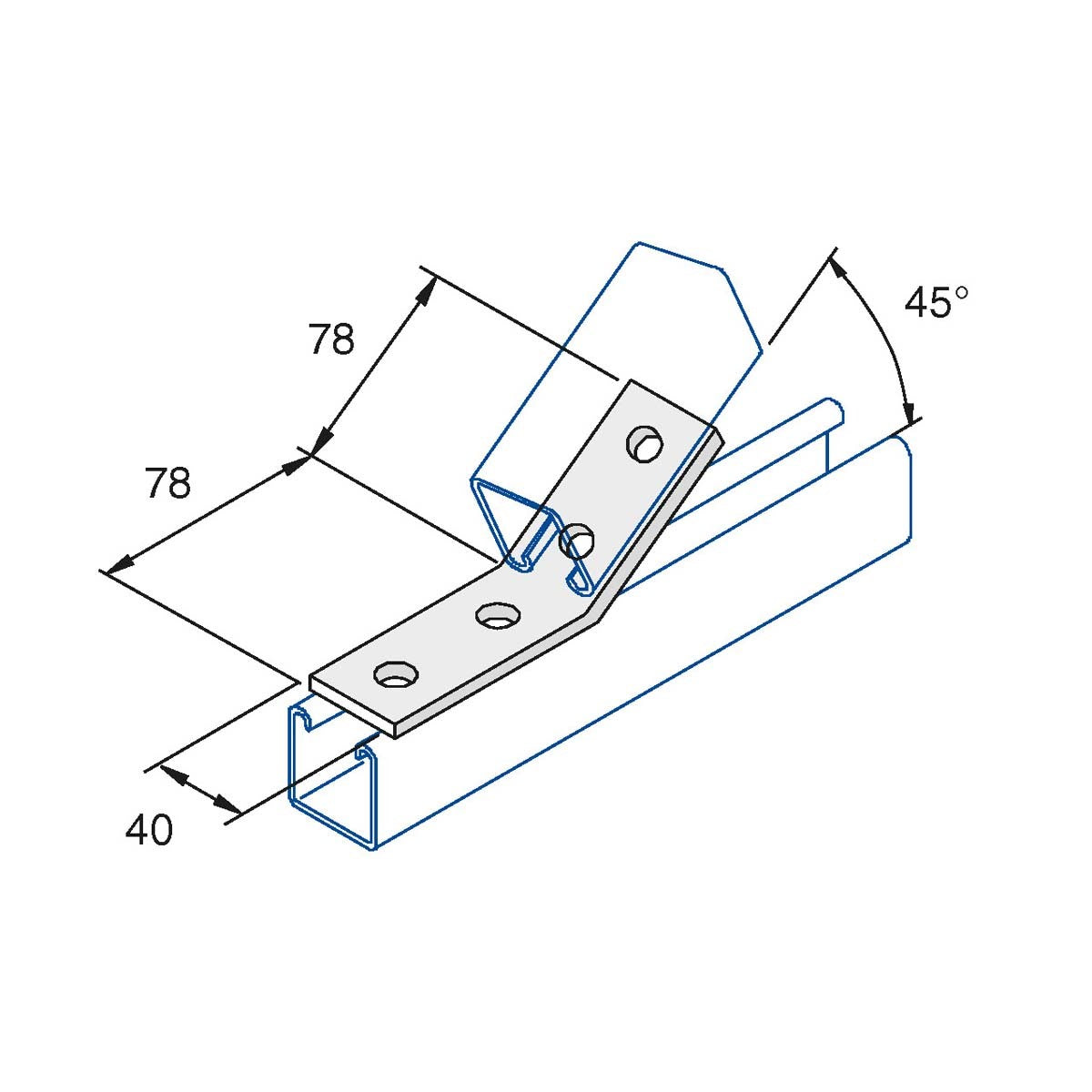 P1074 - Vinkelbeslag 45 gr. | Unistrut | Beslag til skinnesystemer | Foto 1