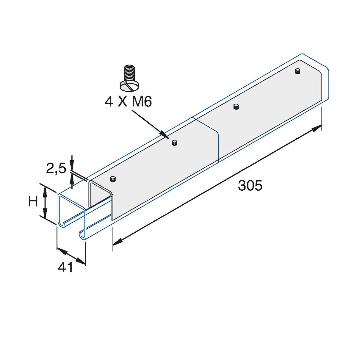 Indvendig, lige samling til 41x41 profilskinne