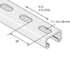 Kraftig 41x21 mm profilskinne med huller