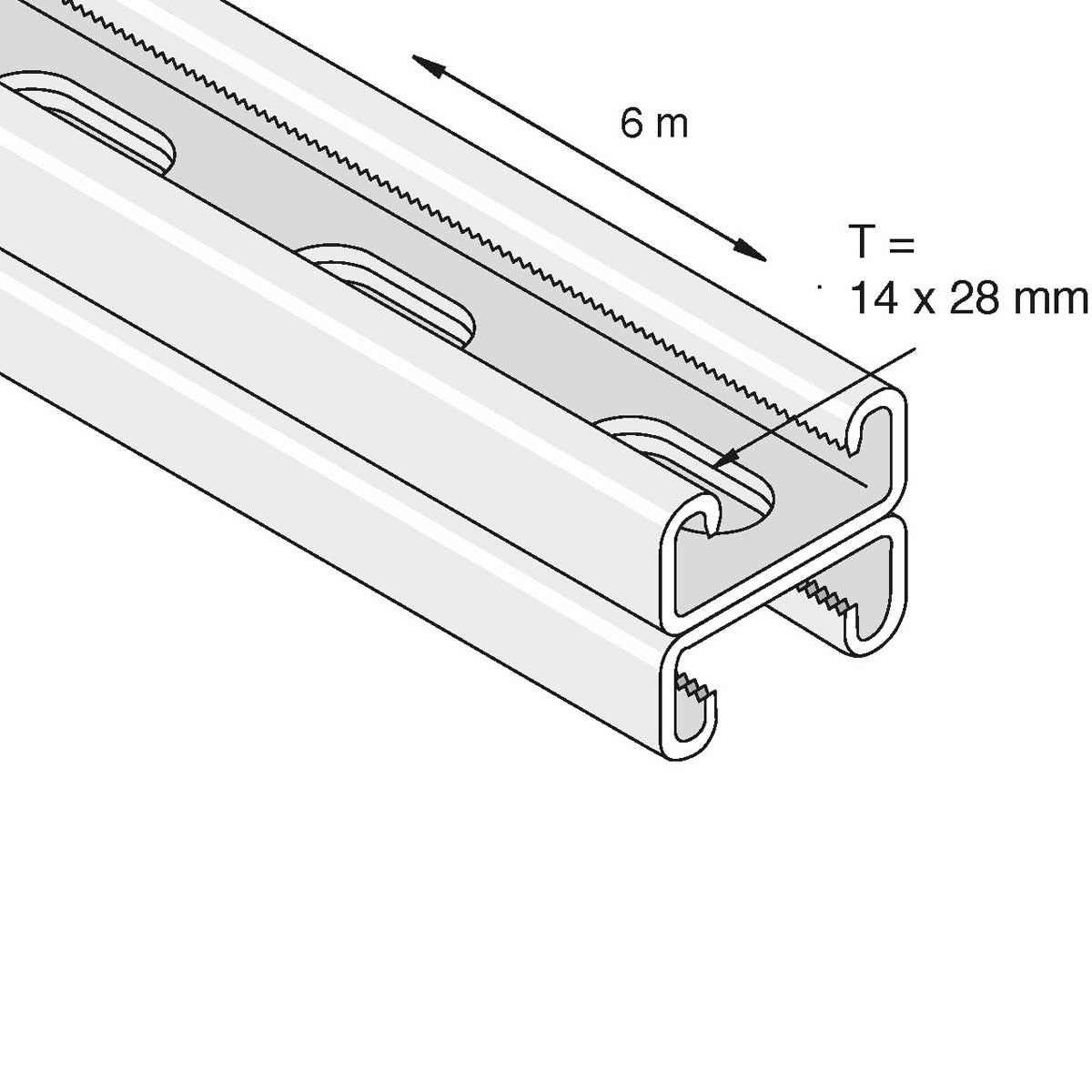 Kraftig 41x41 mm dobbeltprofil med huller