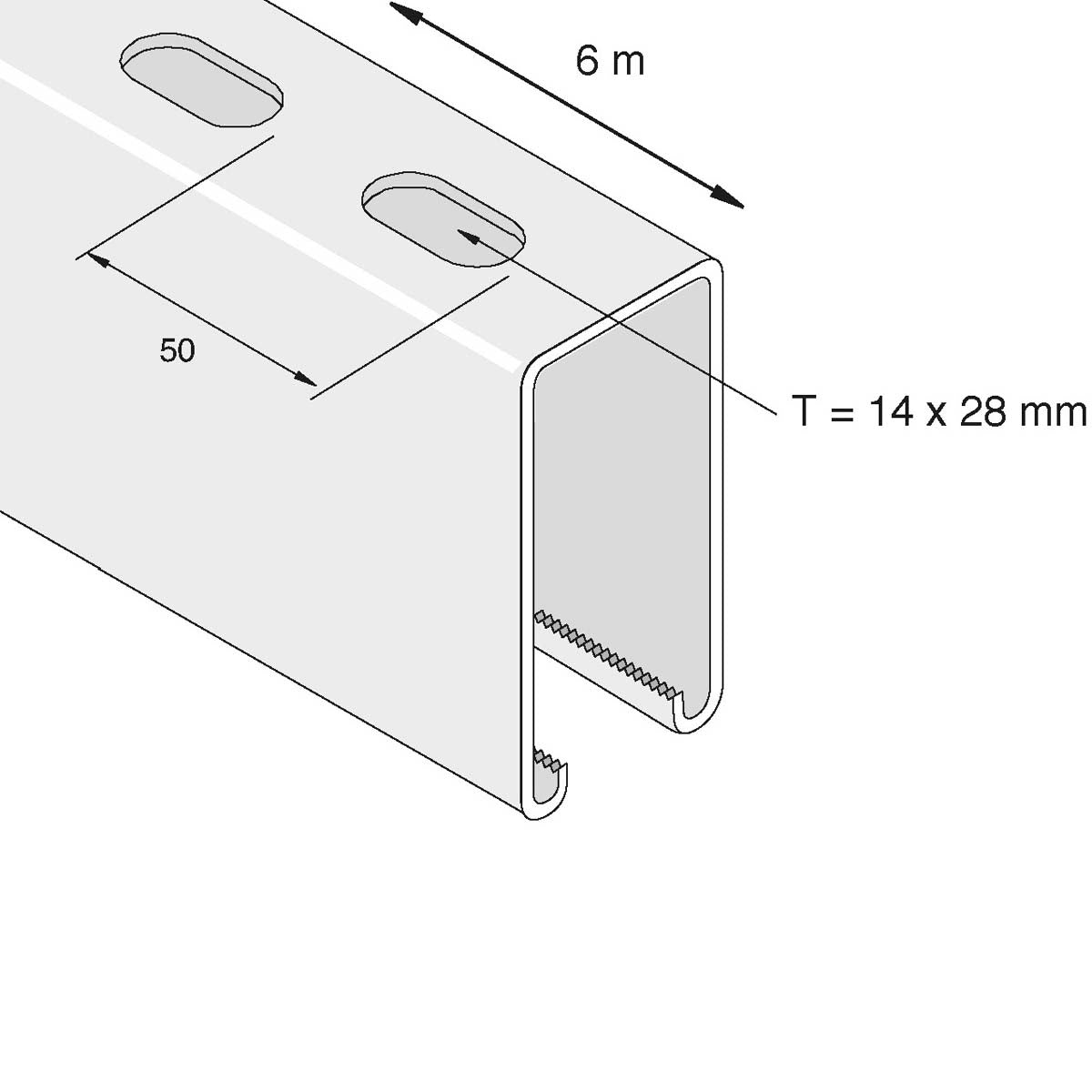 Kraftig 41x83 mm profilskinne med huller