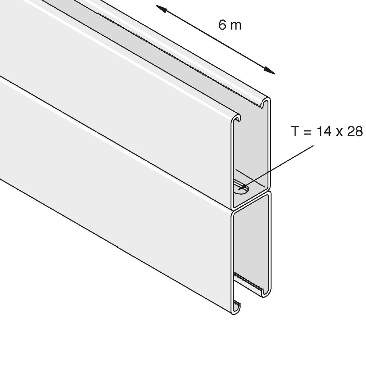 Kraftig 41x165 mm montageskinne med huller