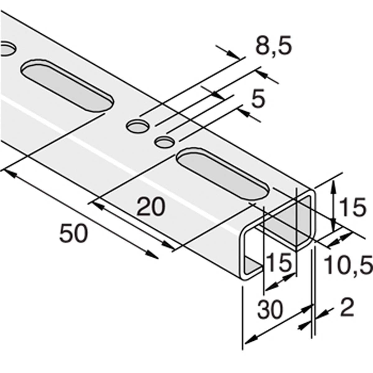 Let 30x15 mm profilskinne med huller