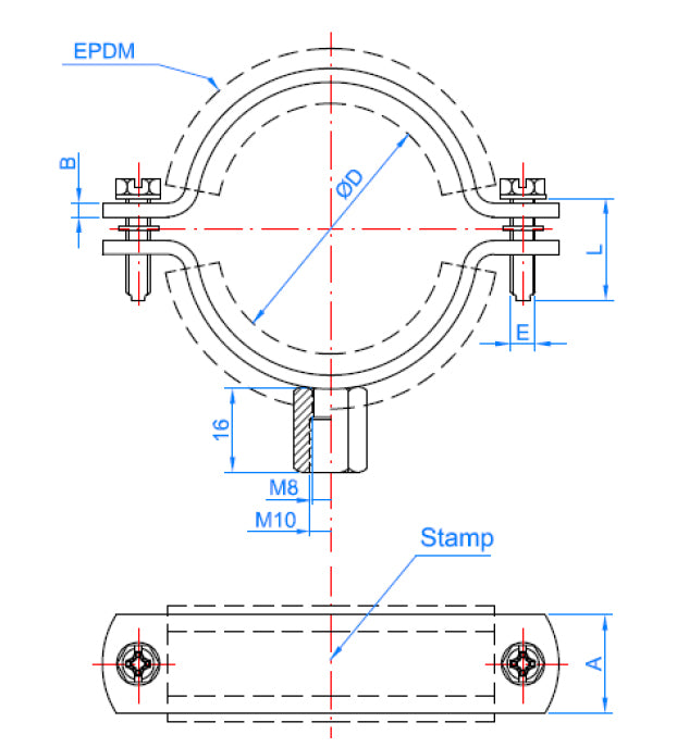 ABRIA4 - Syrefast (A4) rørbøjle m/gummi, M8/M10 tilslutning | Erik Larsen & Søn | Rørbøjler | Foto 2