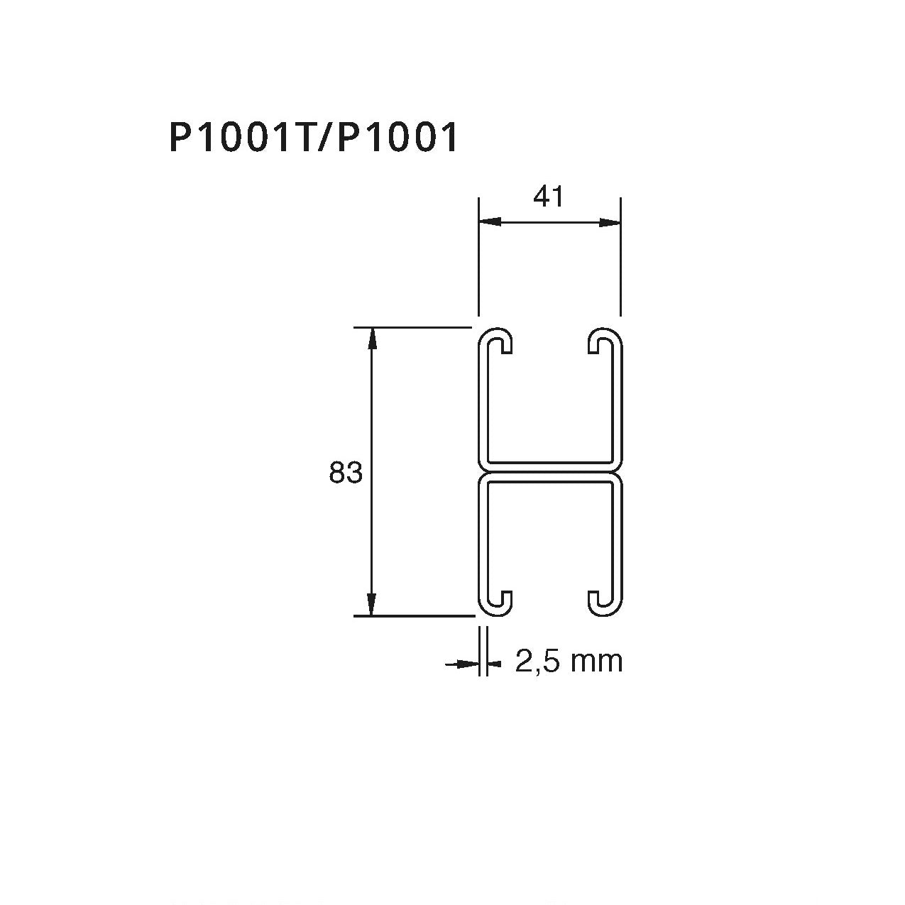 Tværmål P1001 dobbeltskinne med og uden huller