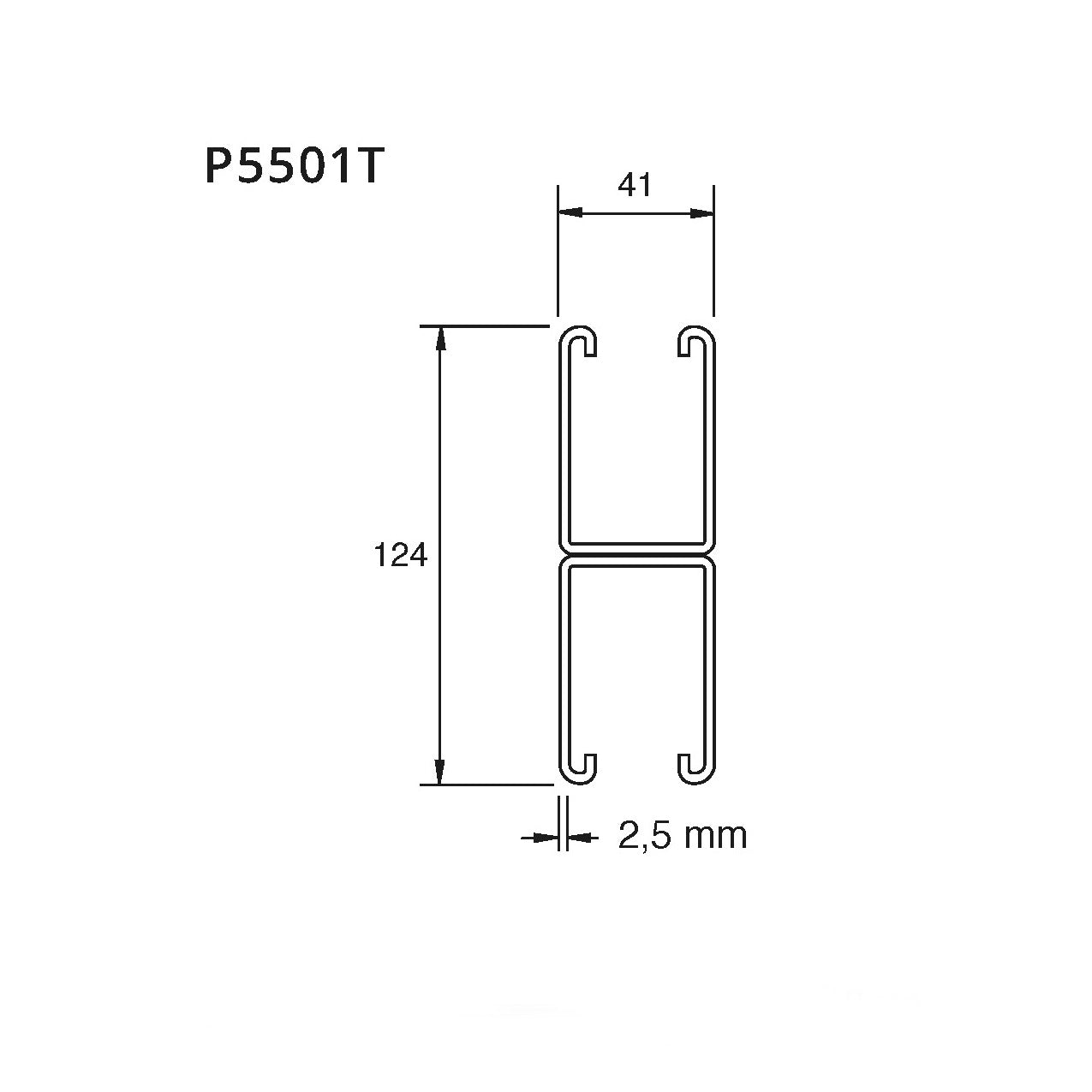Tværmål P5501 dobbeltskinne med huller