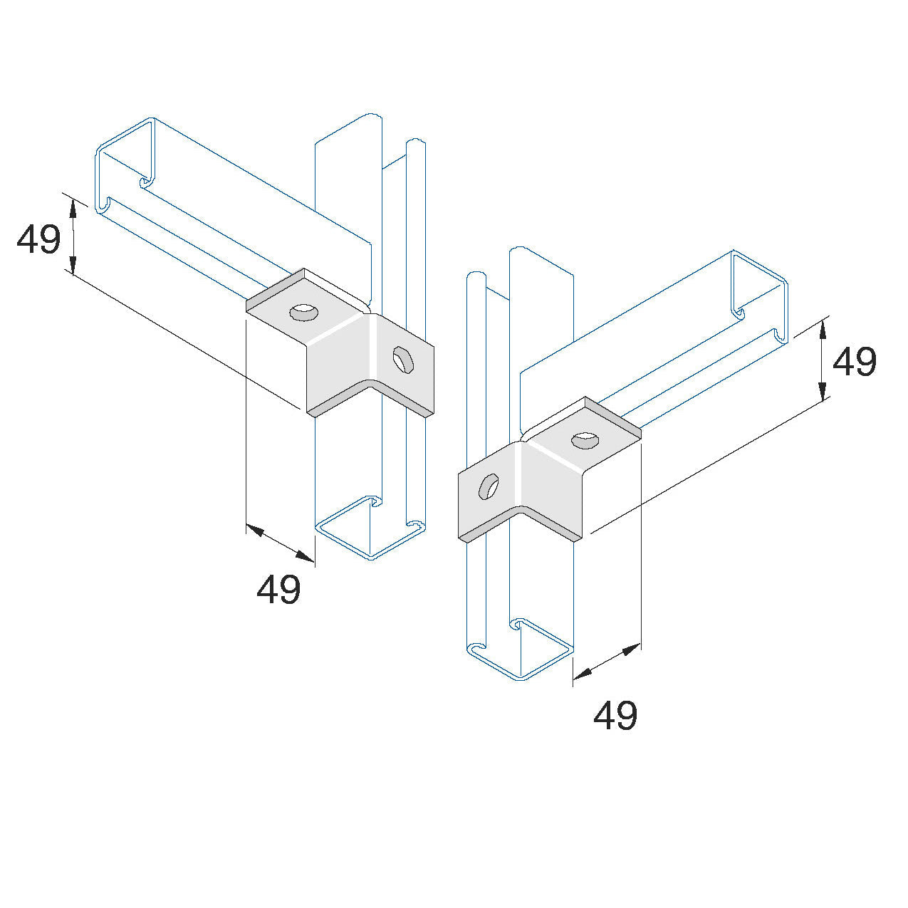 P2341 - Flangebeslag venstre-/højrevendt | Unistrut | Beslag til skinnesystemer | Foto 1