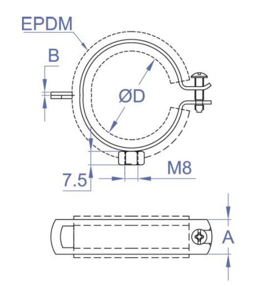 ABIR - Hængslet rørbøjle m/gummi, M8 tilslutning | Erik Larsen & Søn | Rørbøjler | Foto 2