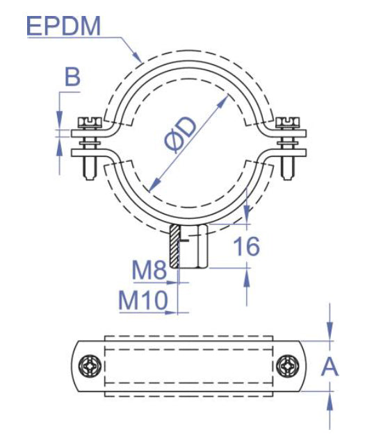 ABRI - Rørbøjle m/gummi, M8/M10 tilslutning | Erik Larsen & Søn | Rørbøjler | Foto 2