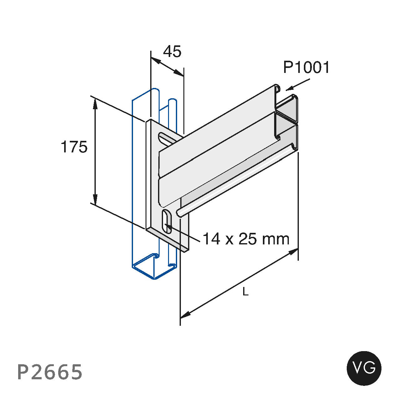 Konsol med 41x83 mm dobbeltskinne