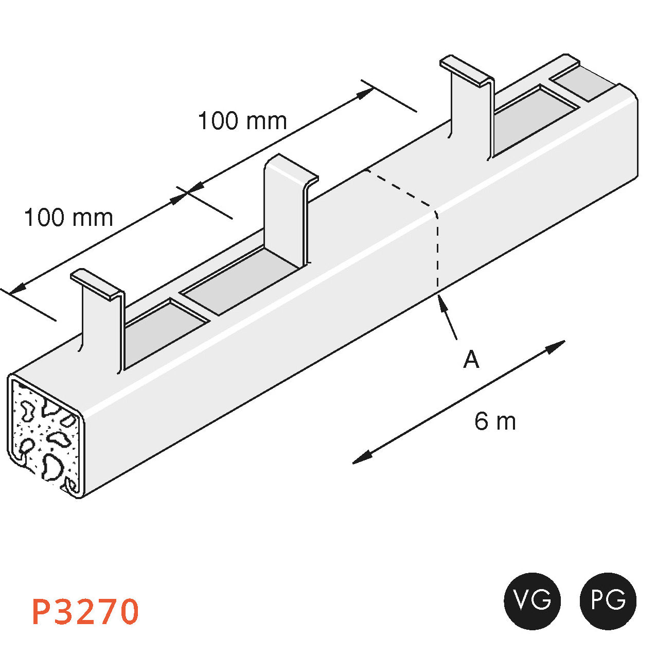 Kraftig 41x41 mm indstøbningsprofil til væg, gulv eller loft
